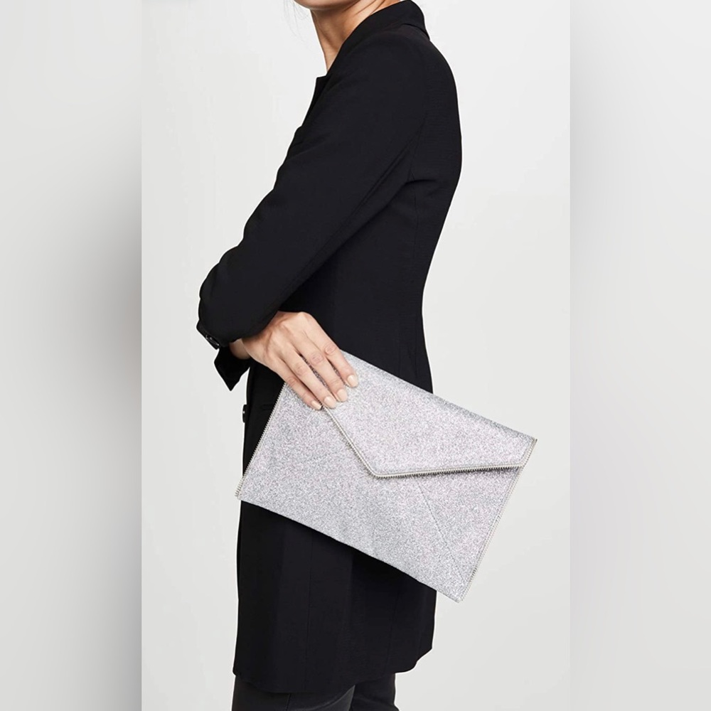 Rebecca Minkoff Silver Glitter Leo Clutch EUC - Picture 3 of 17
